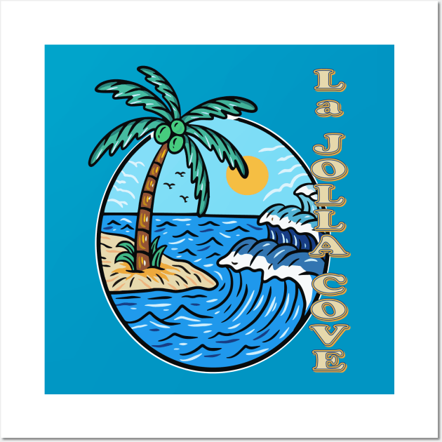 La Jolla Cove, California retro surfer graphic Wall Art by Surfer Dave Designs